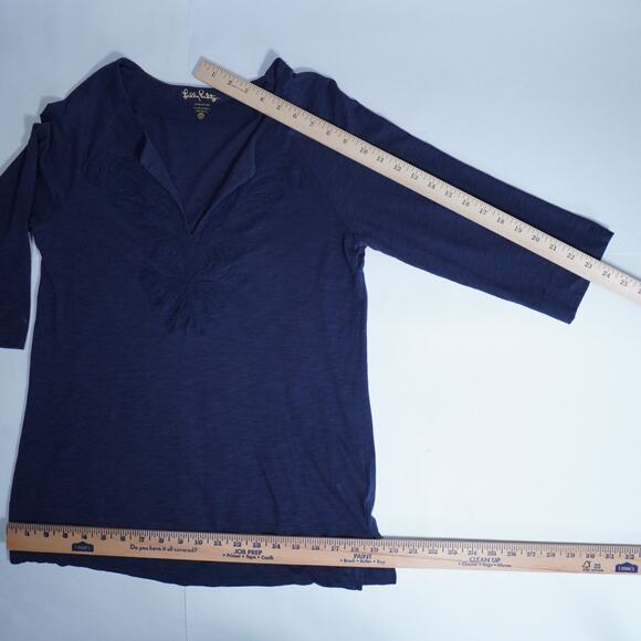 Lilly Pulitzer women top tunic floral Embroidered navy boho casual cruise Medium - Picture 4 of 8